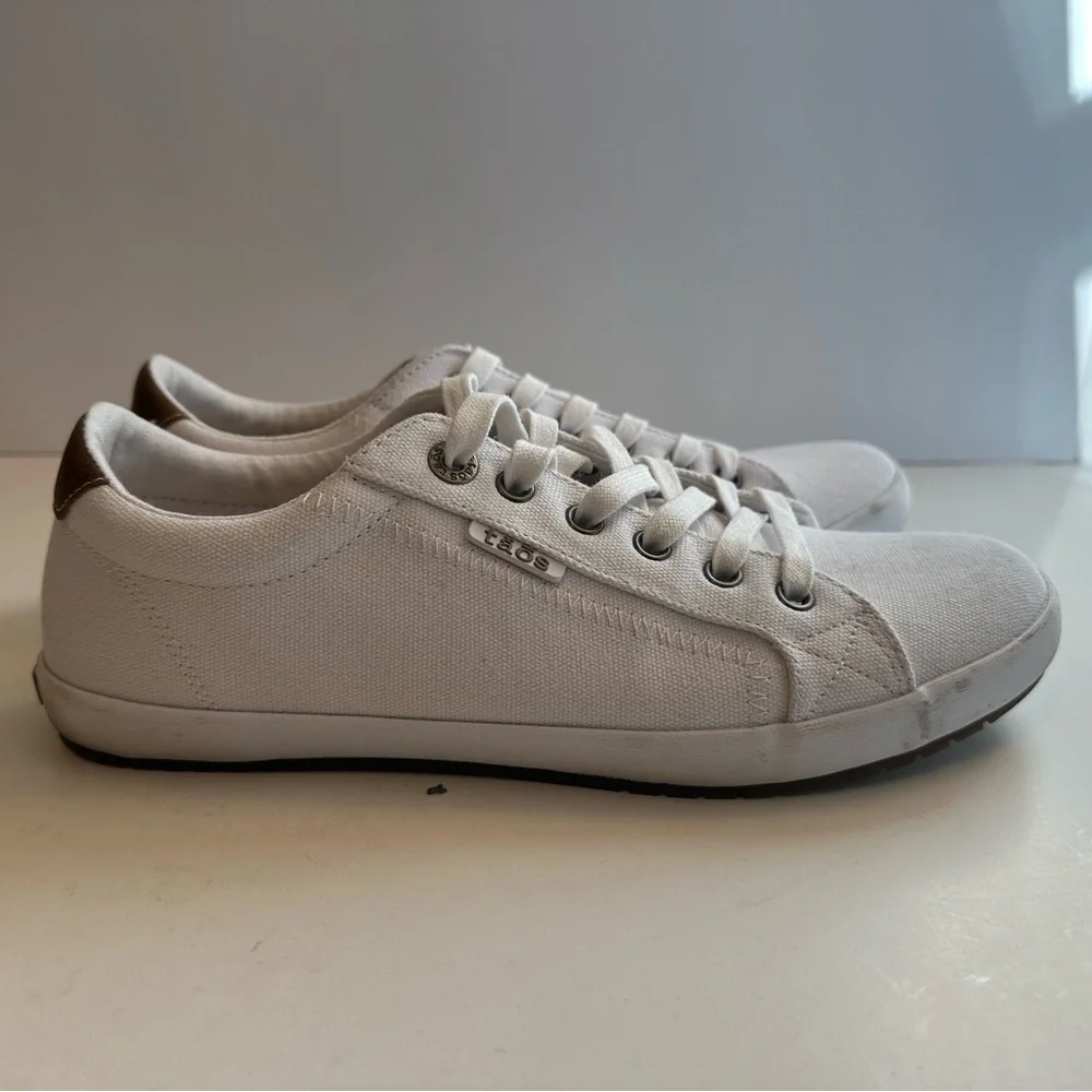 Taos Star Burst Canvas Lace-up Casual SneakerWith Brown Leather Accents Size 9.5 - Picture 3 of 12